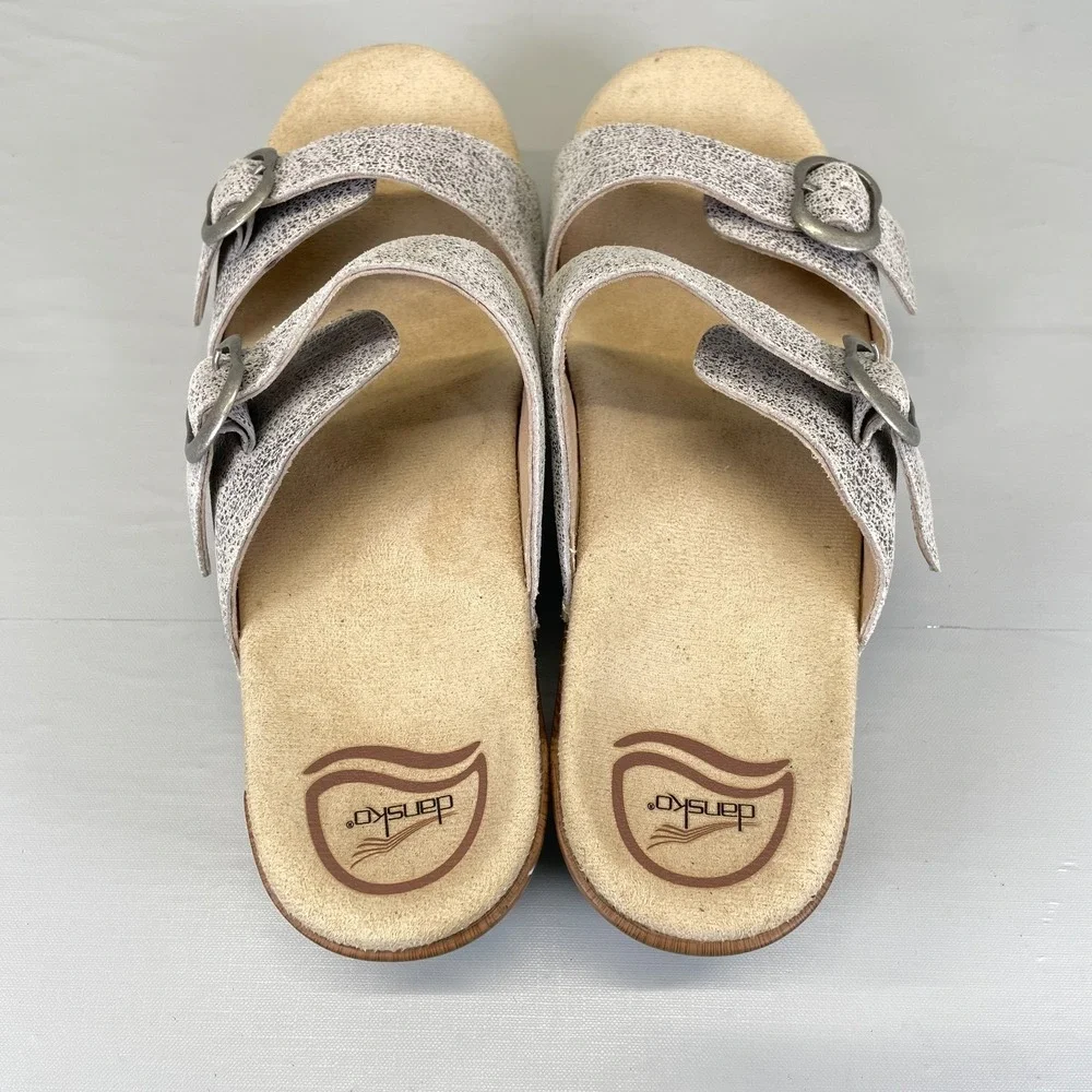Dansko Sophie Wedge Sandals Womens Size 40 US 9.5 Gray Leather Comfort Shoes